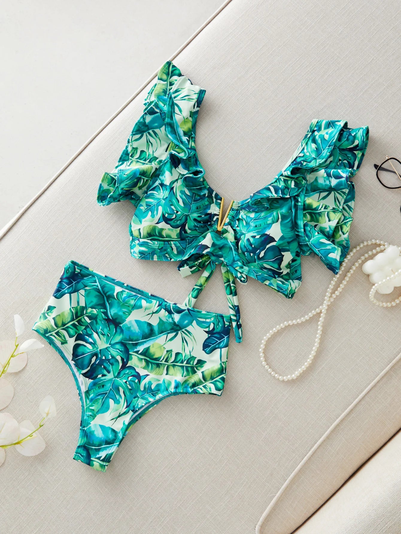 2025 Print Bikini Women Swimwear Push Up Swimsuit High Waist Biquini Halter Backless Bathing Suit Ruffle Beach Wear Summer