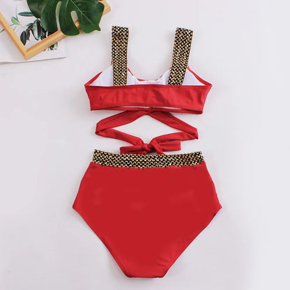 Cross High Waist Bikinis 2025 Women Black Swimwear Solid Swimsuit Female Beachwear Summer Bathers Bathing Suit Swimming