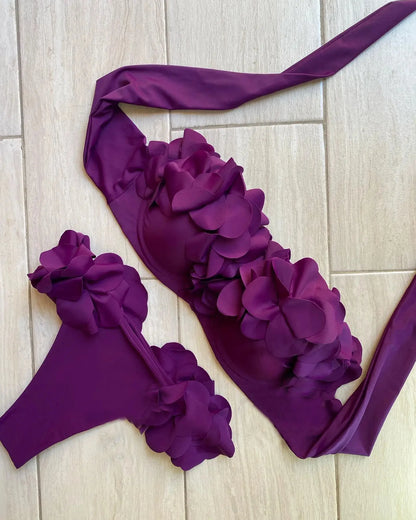 2025 Summer New Sexy Petal Push Up Backless Bikini Set Women Fashion Flower Ruffles Bikini Lady Solid Beachwear Bathing Suit