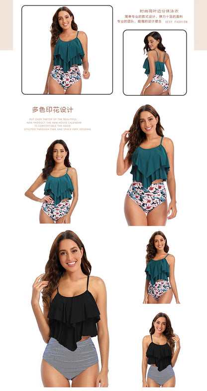 8 Colors Women Ruffled Tankini Set Padded Top With Adjustable Shoulder Straps Elastic Slim Knitted High Waisted Beachwear 2025