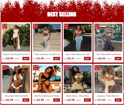 Triangle Swimsuit 3 Piece Bikini Sets Pearl Waist Belt Swimwear with Maxi Beach Skirt Elegant Halter Beachwear Long Sarong K248