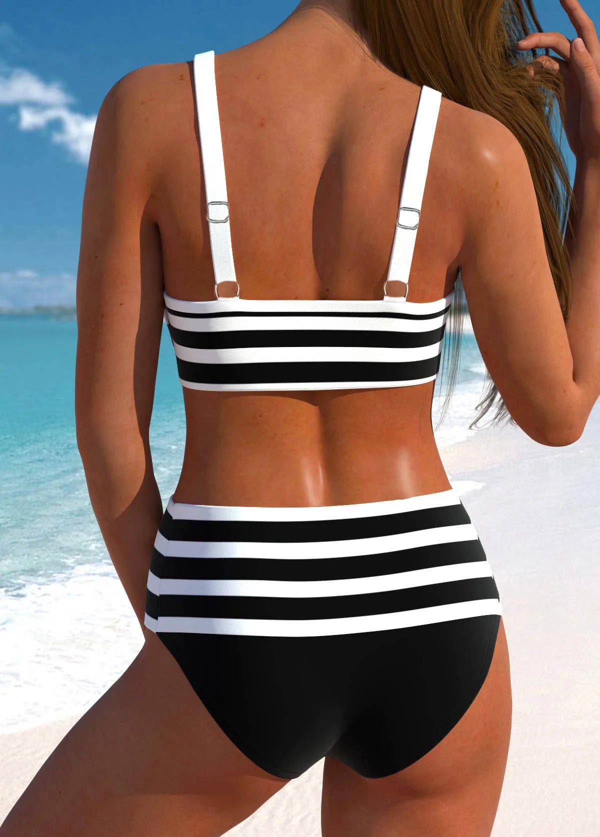 Women's New Summer Two-piece Swimsuit with Black and White Printed Sexy Lace Up Casual Beach Swimsuit S-6XL