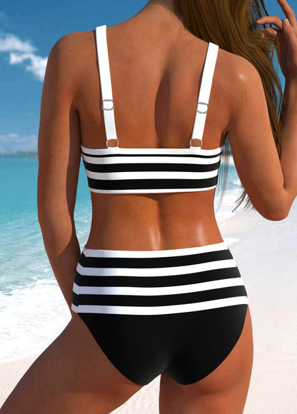Women's New Summer Two-piece Swimsuit with Black and White Printed Sexy Lace Up Casual Beach Swimsuit S-6XL