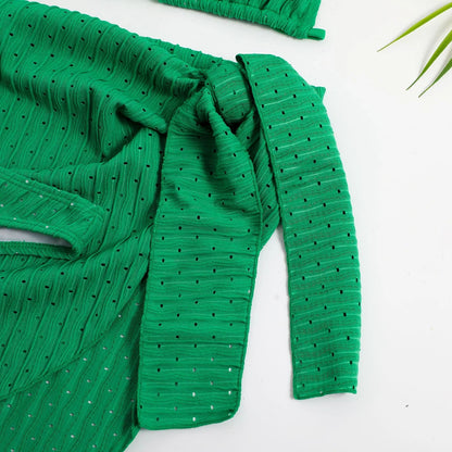 2025 Summer Halter Bikini 3 Pieces Women Special Material Sexy Thong Swimwear With Sarong Skirt White/Black/Pink/Green Beachwear