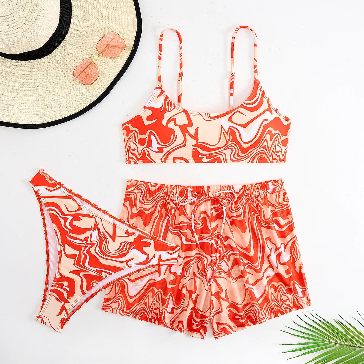 Sexy Bikini 2025 Women 3 Pieces Swimwear Female High Waist Swimsuit Orange Bathers Swimming Bathing Swim Suit Summer Beachwear