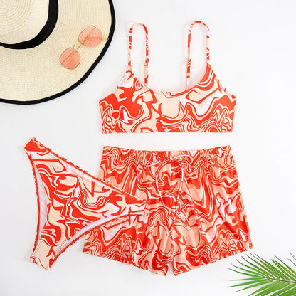 Sexy Bikini 2025 Women 3 Pieces Swimwear Female High Waist Swimsuit Orange Bathers Swimming Bathing Swim Suit Summer Beachwear