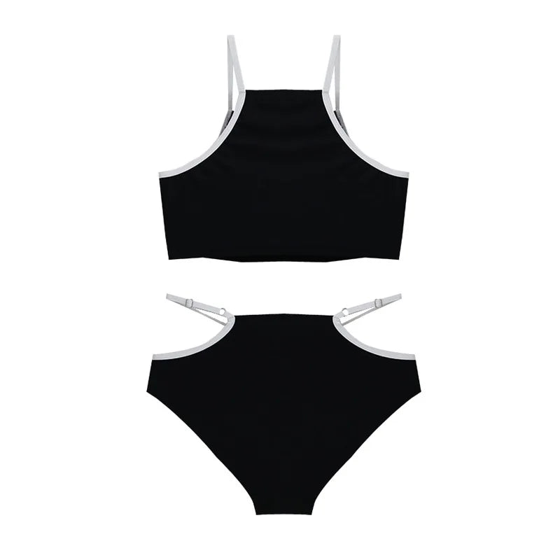 Sexy Korean Fashion High Neck Bikinis Sets High Waist Swimsuit Two Pieces Sports Bathing Suits Padded Swimwear Biquini Beachwear