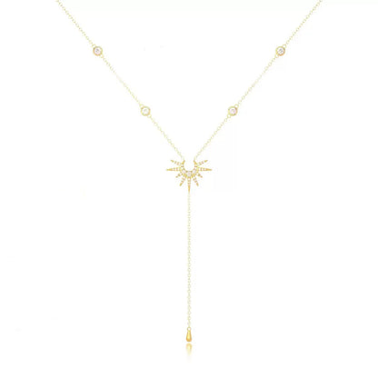 Fashion Gold Color Y-Shaped Pendant Necklaces For Women Girls Luxury Cubic Zirconia Long Tassel Dangle Choker Jewelry Gift