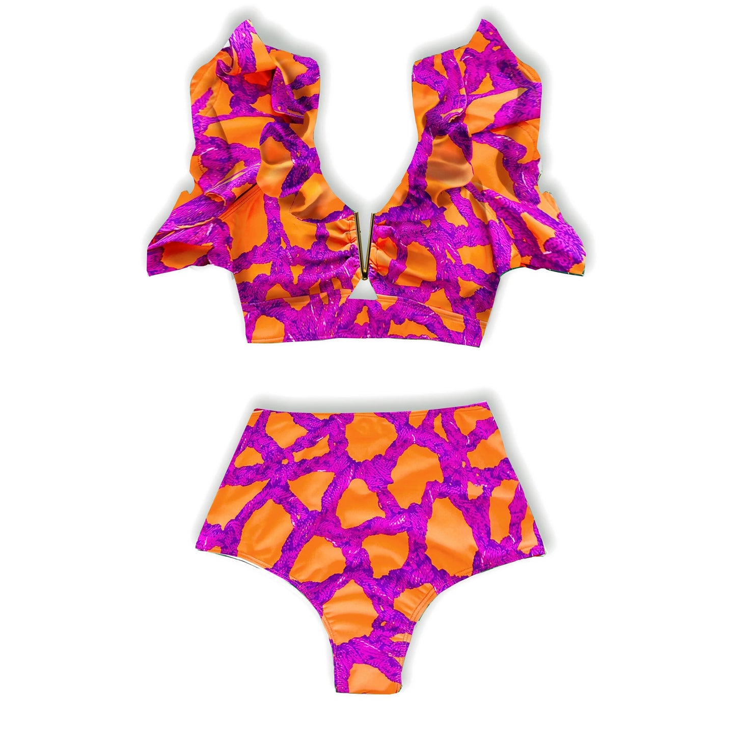 Two-Pieces Women Floral 2025 Push-Up Padded Bra Ruffles Bandage Bikini Set Swimsuit Swimwear Bathing Suit Beachwear Biquini