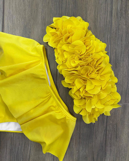 2025 Summer New Sexy Petal Push Up Backless Bikini Set Women Fashion Flower Ruffles Bikini Lady Solid Beachwear Bathing Suit