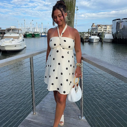 Ticketsx Polka Dot Dress Women's Sexy Scarf One Shoulder Backless Pleated Strapless Mini Dress Female Summer Luxury Loose Dress