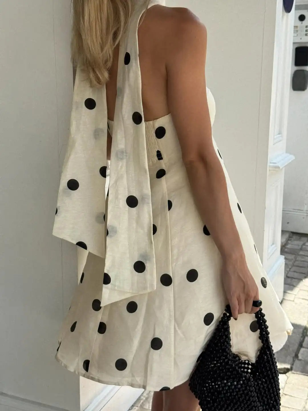Ticketsx Polka Dot Dress Women's Sexy Scarf One Shoulder Backless Pleated Strapless Mini Dress Female Summer Luxury Loose Dress