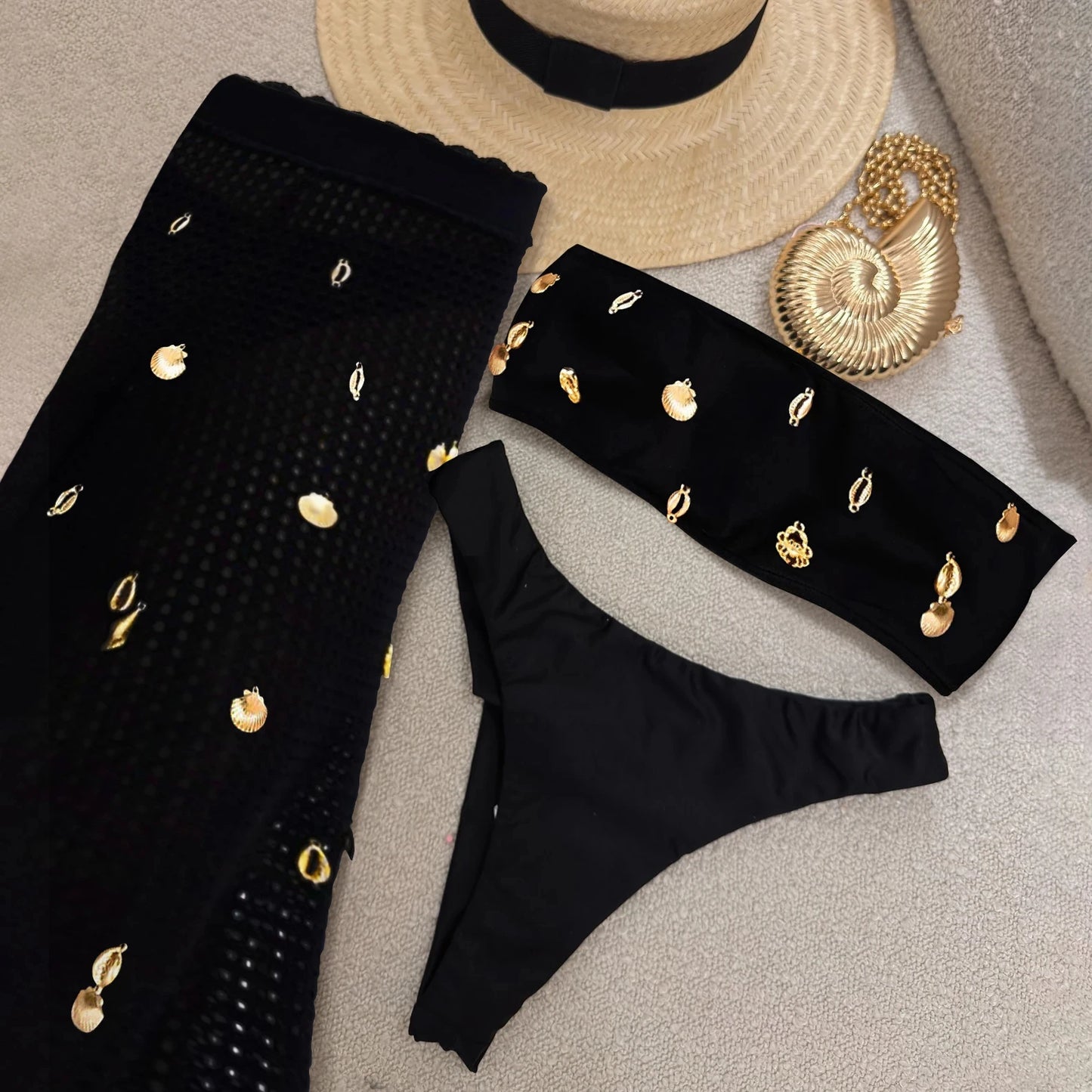 Sexy 3 Pieces Bikini Women Swimsuit With Crochet Pants Female Swimwear One Shoulder Bikini Tassels Swim Suit Bodysuit Beachwear