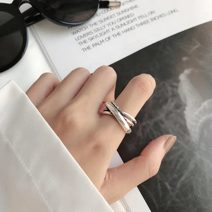 VENTFILLE 925 Sterling Silver Rings INS Fashion Hip Hop Vintage Couples Hollow Lines Punk Thai Silver Party Adjustable  Jewelry