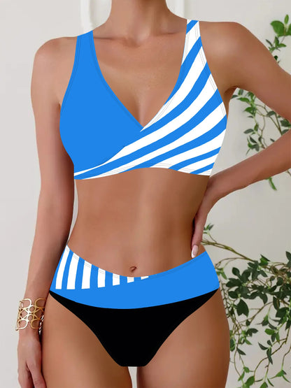 Sexy Women's Fashion Casual Classic Black and White Printed Women's Vacation Two-piece Bikini Set S-5XL