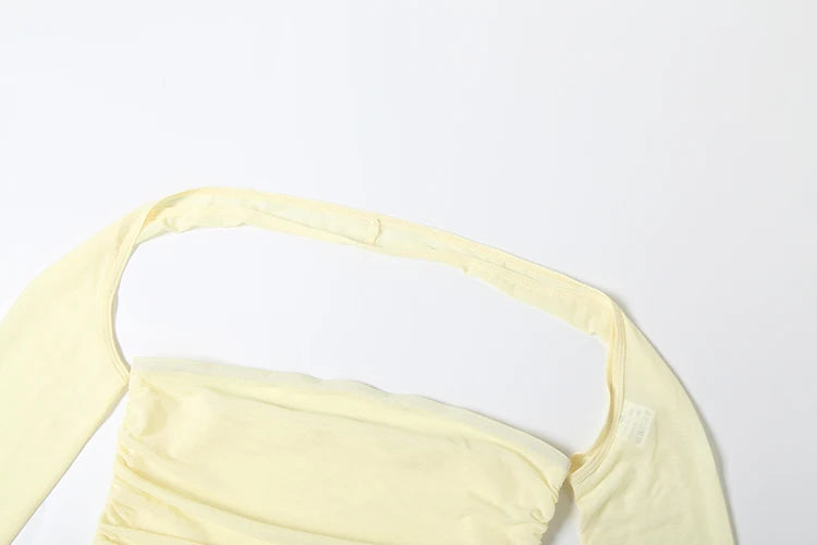 kliou Mesh Simple Women Mini Dress Fashion Solid Strapless Ribbons Tassel Body-shaping Vestidos+Seperately Full Sleeve Gloves