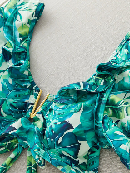 2025 Print Bikini Women Swimwear Push Up Swimsuit High Waist Biquini Halter Backless Bathing Suit Ruffle Beach Wear Summer