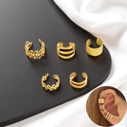 5pcs/set Trendy Elegant Design Ear Cuff Classic Elegant Style Women's No Piercing Clip Earrings Leaf Shaped Circle Stacked Shape