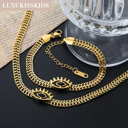 LUXUKISSKIDS Fashion Cubic Love Heart Minimalist Jewelry Set Necklace Earrings Bracelets Stainless Steel Women/Girls Accesories