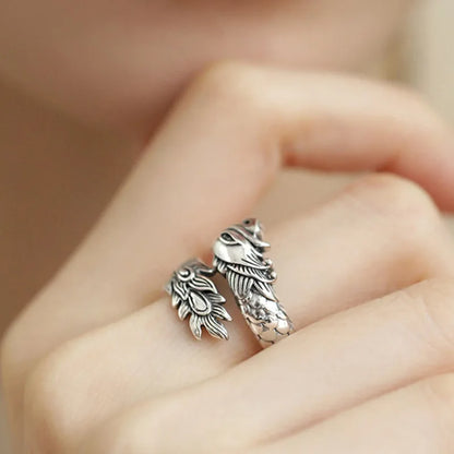 VENTFILLE 925 Sterling Silver Rings INS Fashion Hip Hop Vintage Couples Hollow Lines Punk Thai Silver Party Adjustable  Jewelry