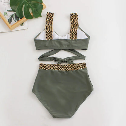 Cross High Waist Bikinis 2025 Women Black Swimwear Solid Swimsuit Female Beachwear Summer Bathers Bathing Suit Swimming