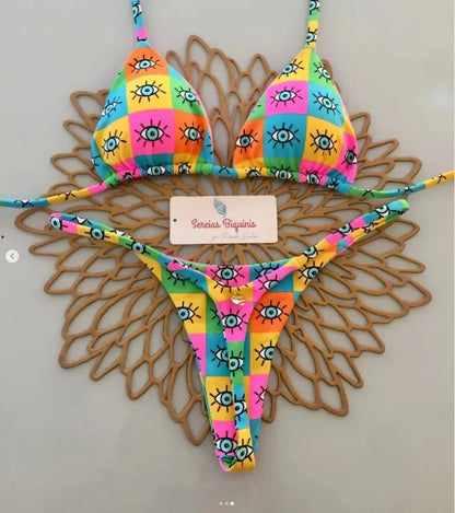 Print Sexy Bikini Sets Halter Lace-up Tops Thongs Beach Style Bathing Suit Y2k Swimsuits Women Beachwear Купальник Женский 2025
