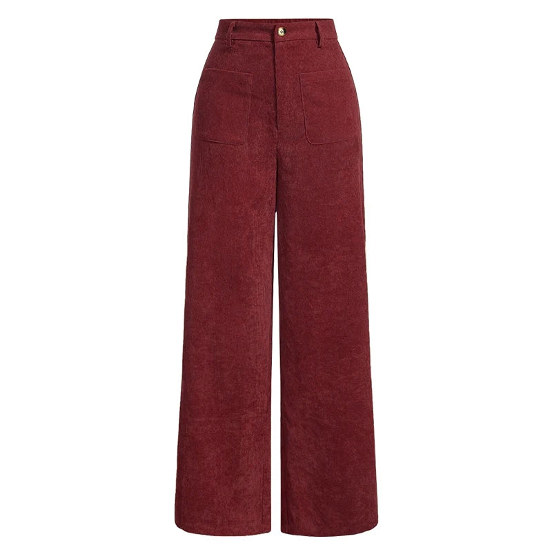 Women's Plain Pocket Button Front Wide Leg Pants, Casual High Waist Trousers for Daily Wear, Ladies Bottoms for All Seasons