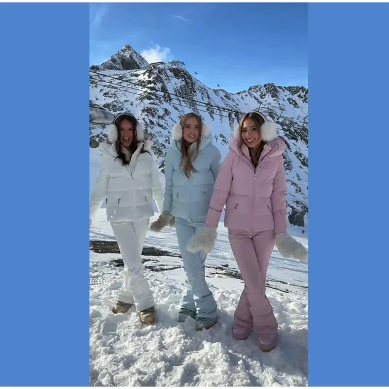 Cotton Ski Women's Winter Jumpsuit Sets Zipper Loose Jacket Straight Pants Suits Skiwear Snow Commute Street Outdoors Romper