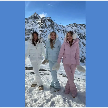 Cotton Ski Women's Winter Jumpsuit Sets Zipper Loose Jacket Straight Pants Suits Skiwear Snow Commute Street Outdoors Romper