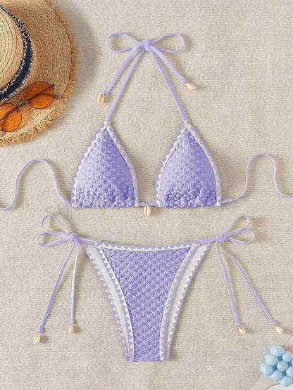 Sexy Halter Wrinkled Weave Bikini Set Shell Designer Swimsuit Women Push Up Micro Bikinis Summer Bathing Suit Swim Beach Wear