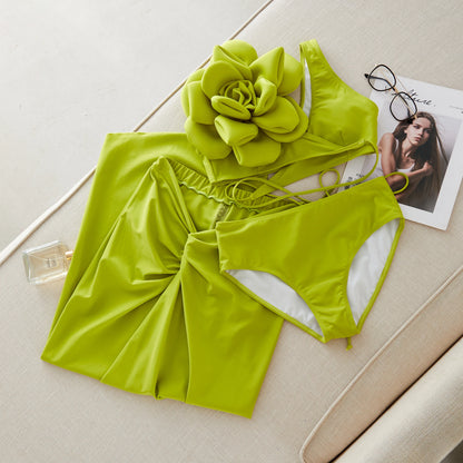 2025 3D Flower Bikini Set With Cover Up Luxury Swimsuit Women Sexy Floral Swimwear High Waist Monokini Desire Bodysuit Swim Suit