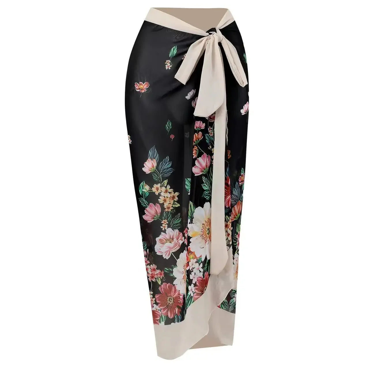 Conservative Bikini One-Piece Swimsuit with Beach Skirt Shantung Wrap for Hot Springs Women's Fashion Swimming Costume