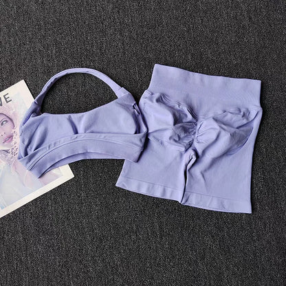 2 Pieces Yoga Suit for Women Seamless Fitness Gym Clothes Halter Sports Bra Matching Impact Shorts Workout Sets Gym Set Outfit