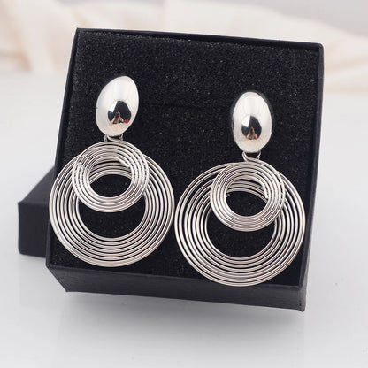 Two-layers Circles Women's Hanging Earrings Gold Color Silver Color Metal Spiral Pendants Dangle Earrings for Female European