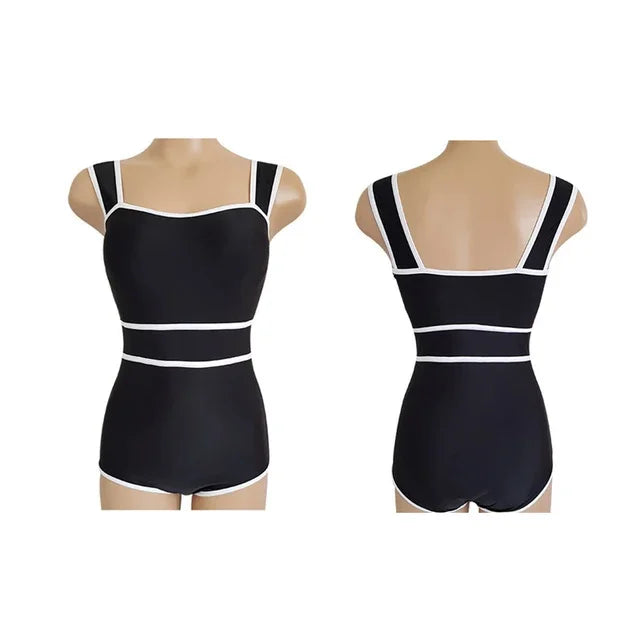 2024 Korean Fashion Swimwear Cute Candy Solid Color Strap High Waist Bandeau Bodysuit Women's Slim Bikini One Piece Swimsuit