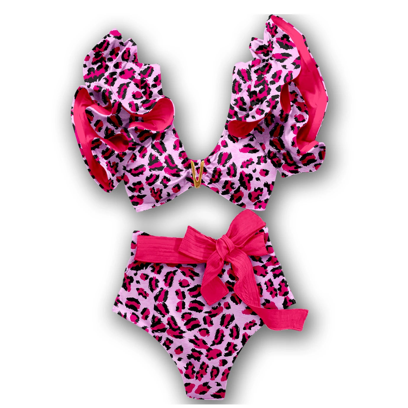 2025 Print Bikini Women Swimwear Push Up Swimsuit High Waist Biquini Halter Backless Bathing Suit Ruffle Beach Wear Summer