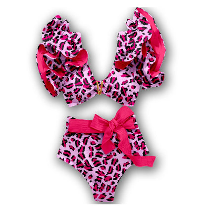 2025 Print Bikini Women Swimwear Push Up Swimsuit High Waist Biquini Halter Backless Bathing Suit Ruffle Beach Wear Summer