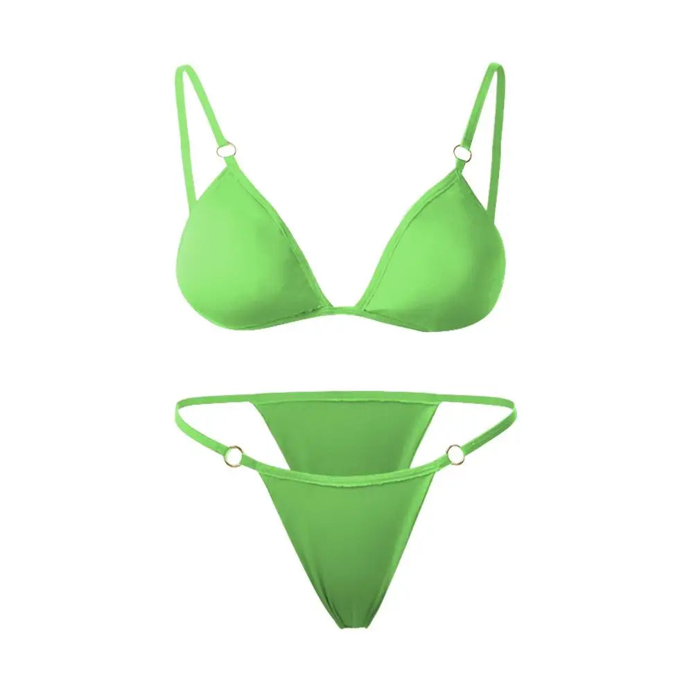 Beach Low Waist Sexy Solid Color Sling Backless Two Piece Split Swimwear Swimsuit Bikini Set