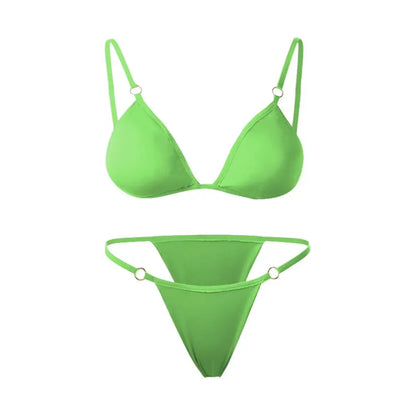 Beach Low Waist Sexy Solid Color Sling Backless Two Piece Split Swimwear Swimsuit Bikini Set