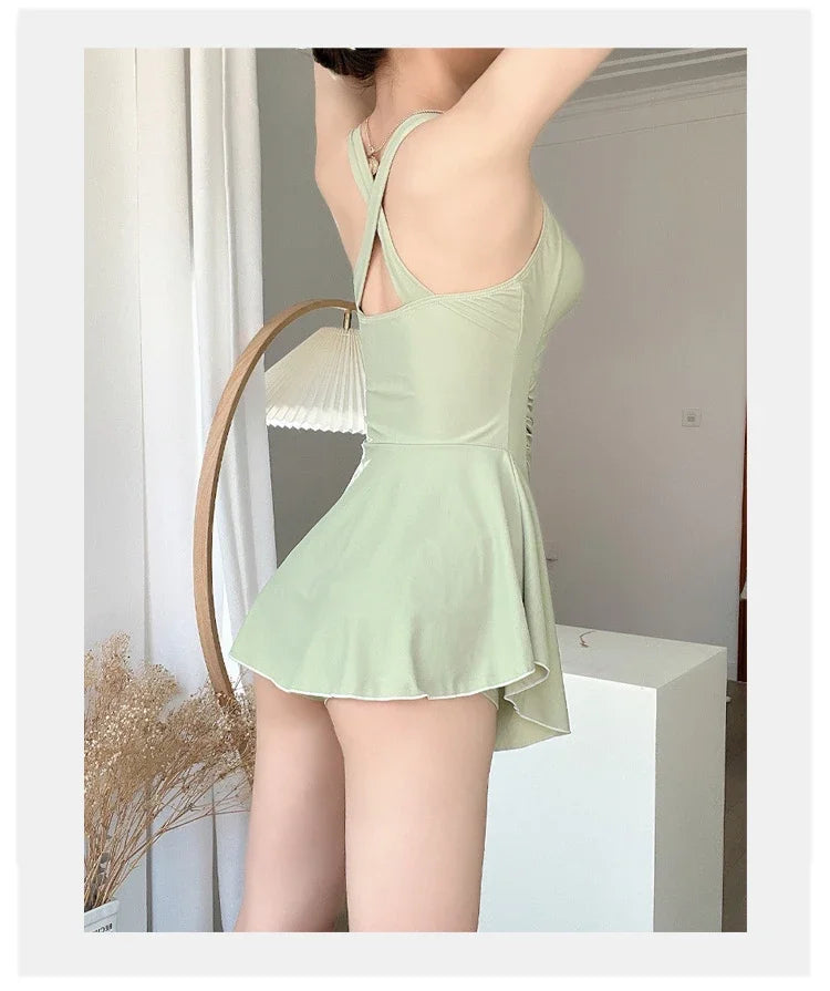 Cute Women Hanging Neck Sweet Swimwear Sexy One-piec Beach Wear Swim Suit Beach Dress Swimsuit High Waist Bathing Suit for Girls