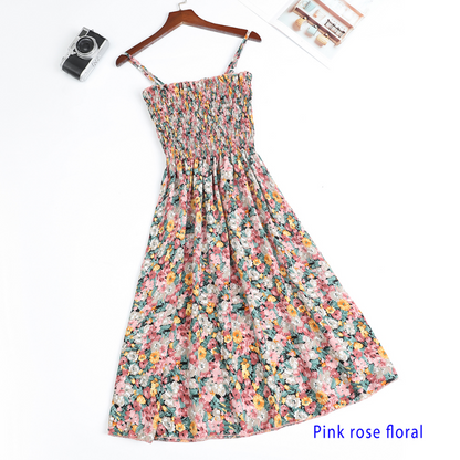 Summer Mini Dresses Fashion Female Elastic High Waist Casual Spaghetti Strap Sleeveless Dress Women Chiffon Dresses Vestidos