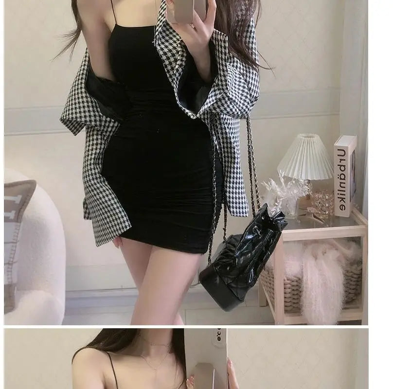Elegant Solid Sling Sleeveless Type A Sheath Mini Short Dresses Summer New Sexy Slim Slimming Arm Covering Dresses