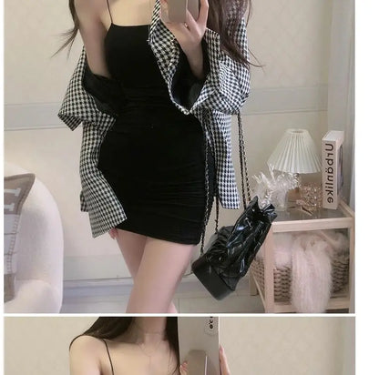 Elegant Solid Sling Sleeveless Type A Sheath Mini Short Dresses Summer New Sexy Slim Slimming Arm Covering Dresses