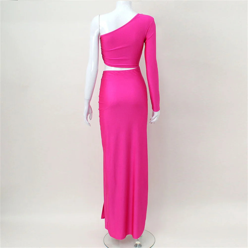 CNYISHE One Shoulder Cut Out Split Ruched Maxi Dress for Women Elegant Party Prom Gown Dresses Woman Sexy Birthday Outfits Robes