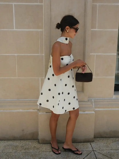 Ticketsx Polka Dot Dress Women's Sexy Scarf One Shoulder Backless Pleated Strapless Mini Dress Female Summer Luxury Loose Dress