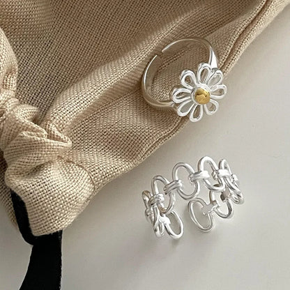 VENTFILLE 925 Sterling Silver Rings INS Fashion Hip Hop Vintage Couples Hollow Lines Punk Thai Silver Party Adjustable  Jewelry