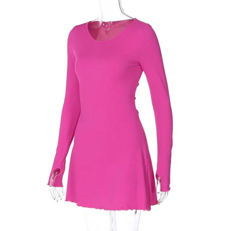 Dulzura Women 2024 Spring Autumn Fashion Long Sleeve Knitted Streetwear Bodycon Short Mini Dress Wholesale Items For Business