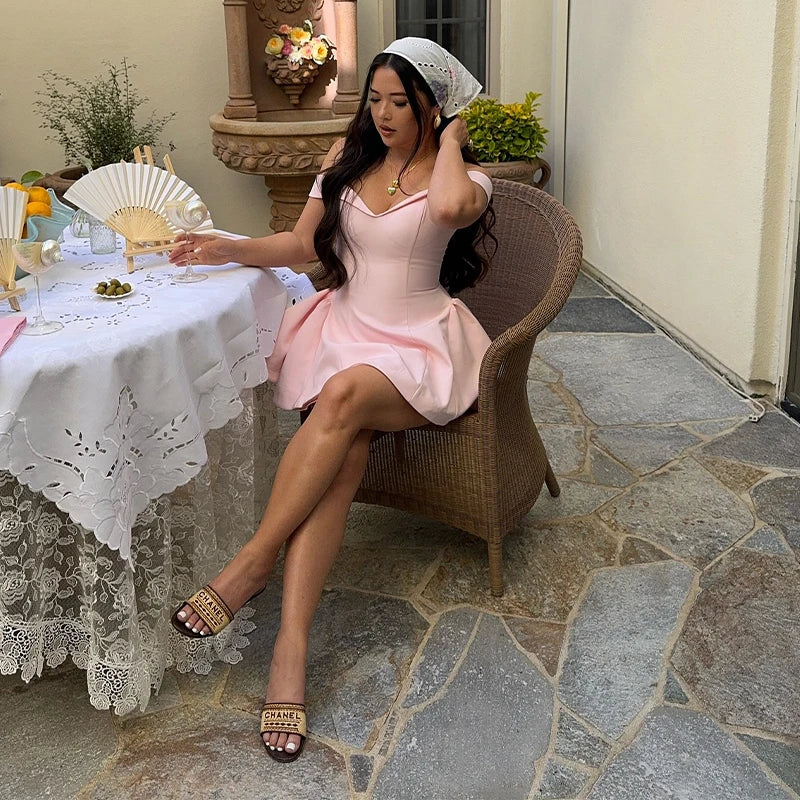 Elegant Lapel Short Sleeve High Waist One Button Dresses Fashion Bodycon Mini A-line Dress Summer New Lady Street Party Vestidos