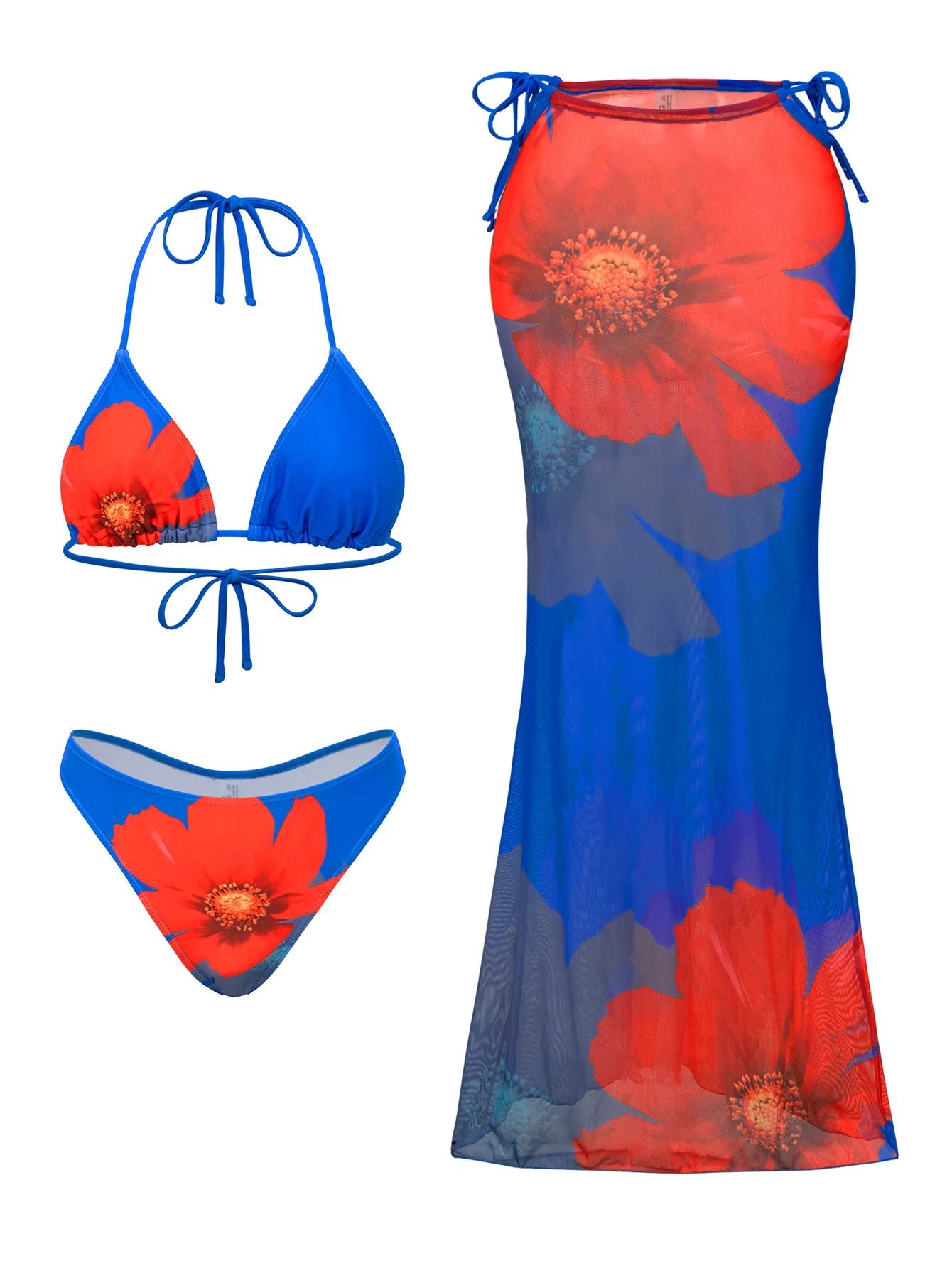 2025 New Flower Print Bikini Set Women's High Waist Long Skirt 3 Piece Swimsuit Sexy Mini Triangle Backless Thong Bathing Suit