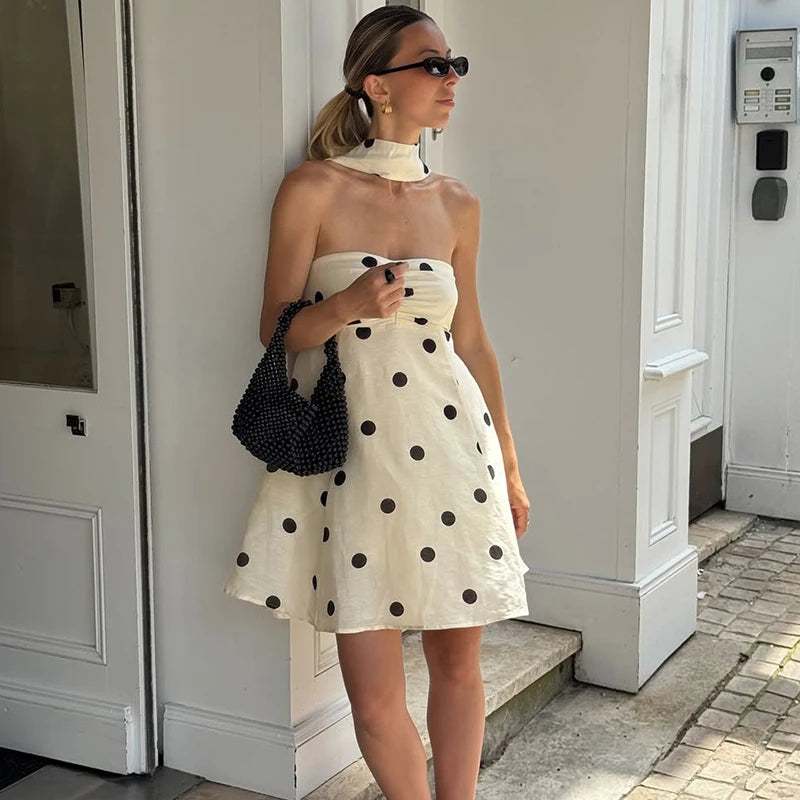 Ticketsx Polka Dot Dress Women's Sexy Scarf One Shoulder Backless Pleated Strapless Mini Dress Female Summer Luxury Loose Dress